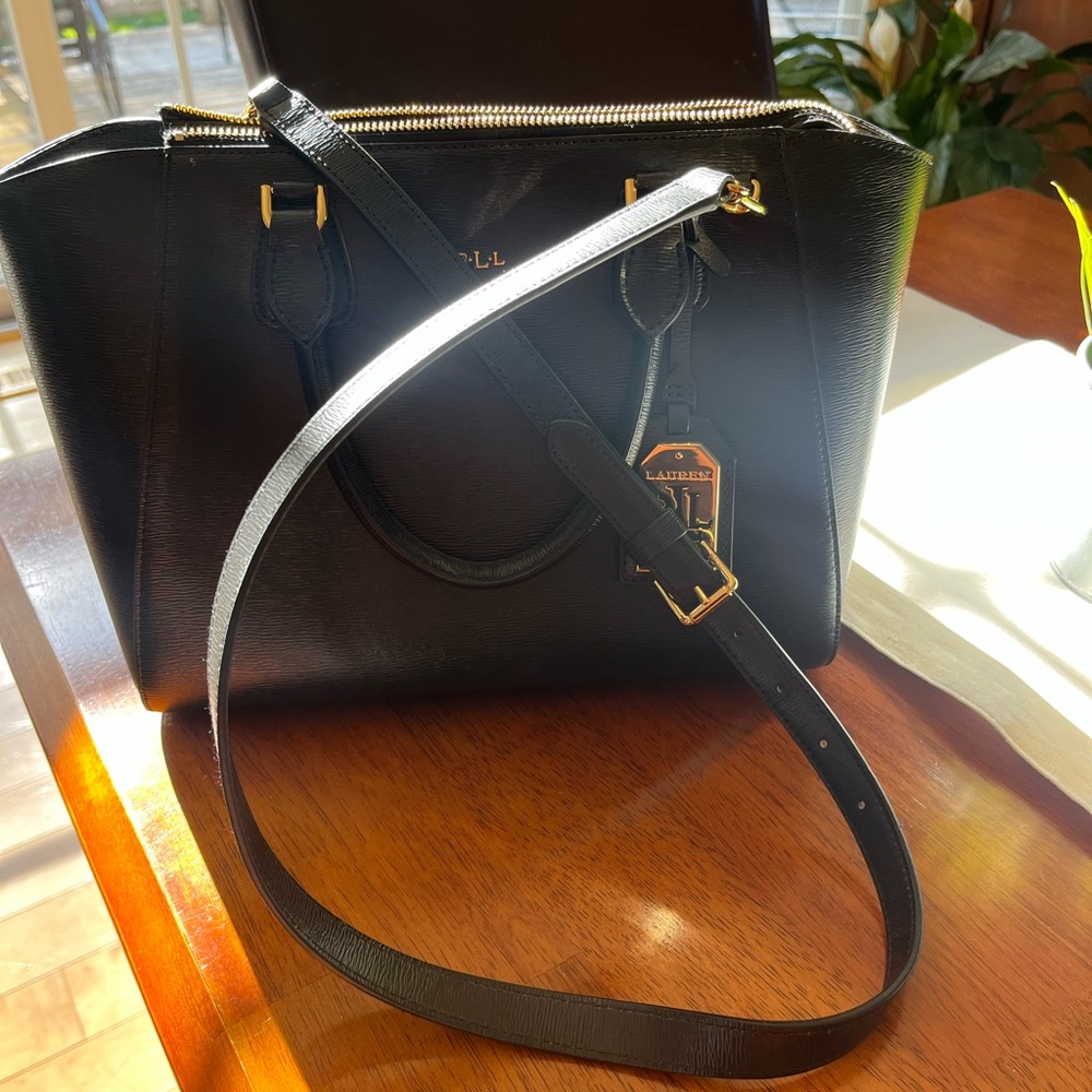 Ralph Lauren Black Leather Satchel with Gold Hardware - Picture 2 of 6